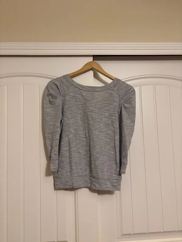 Free People Puff Sleeve Shirt Small Light Gray Long Sleeve Cotton Blend Neutral - Image 3