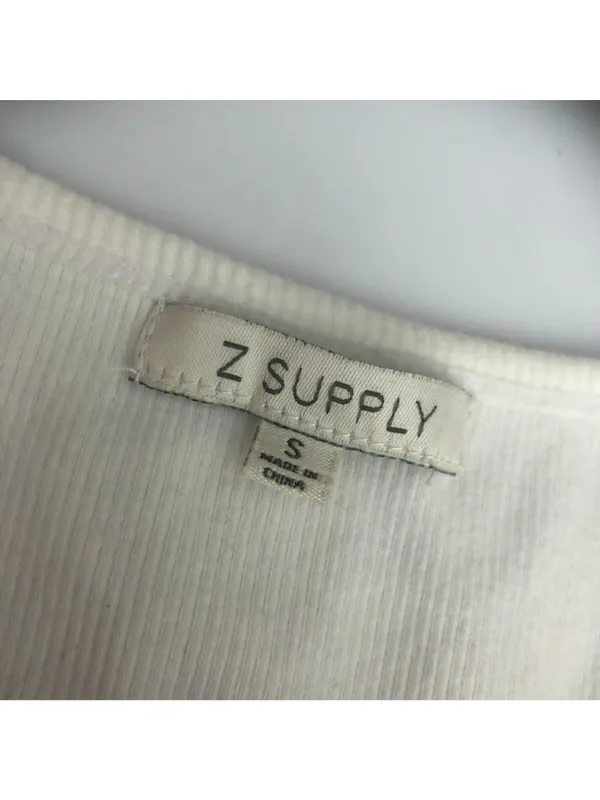 Z Supply White Ribbed Tank Top Cropped Womens Small Cotton Stretch Scoop Neck - Image 3