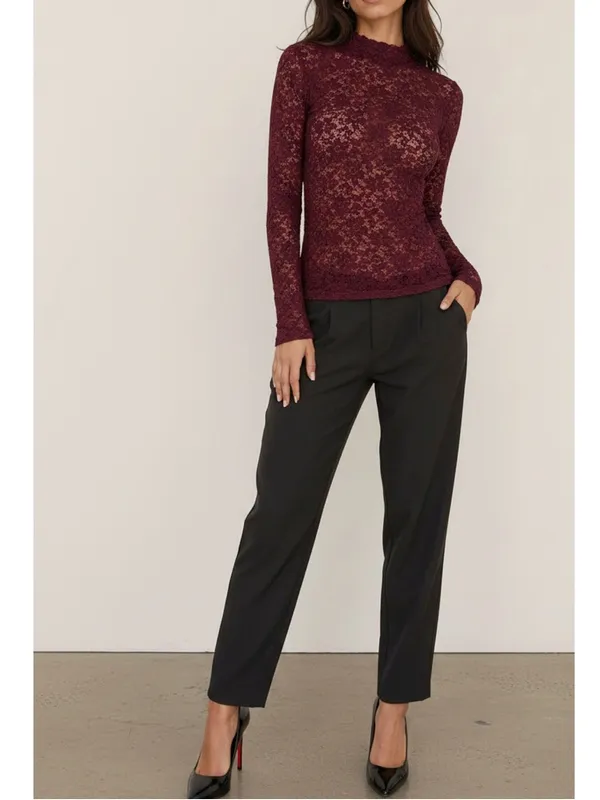 SÉZANE Taori Long Sleeve Lace Blouse, Red, FR38/US6 - Image 2