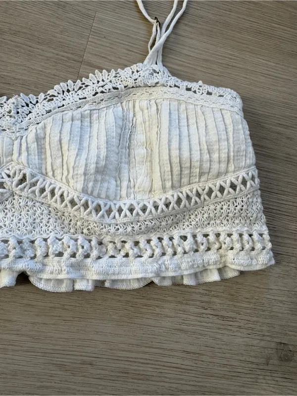 Iconic Boho Free People Adella White Crochet Bralette Camisole - Image 4