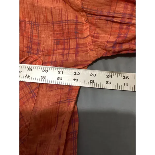 Free People Womens Orange Plaid Button Down Cotton Gauze Shirt Size Large L 1245 - Image 7