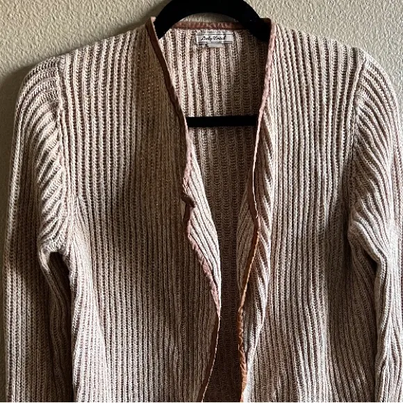 Lucky Brand Cream‎ and Brown Open-Front Cardigan size medium - Image 2