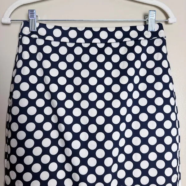 J.Crew Pencil Skirt Workwear Preppy Polka Dot Stretch Cotton Navy Cream Size 4 - Image 10