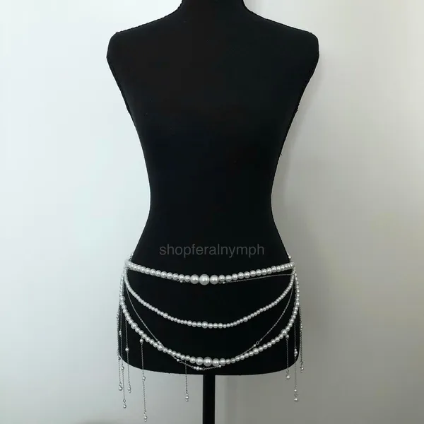 Y2K Coquette White Faux Pearl Layered Draped Chain Belt, 31.5 Inches, X7GA1139 - Image 6