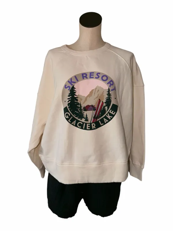 NEW LOU & GREY Ski Resort Glacier Lake Crewneck Sweatshirt Ivory Oversized L - Image 3
