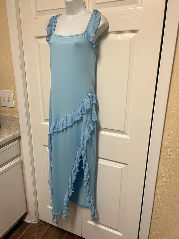 Unbranded Ruffled Maxi Dress Blue Size L - Image 5