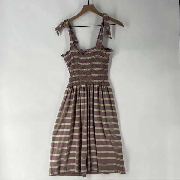 Toad & Co Gemina‎ Sleeveless Dress Faded Lilac 90s Stripe Smocked NWT Size M - Image 11