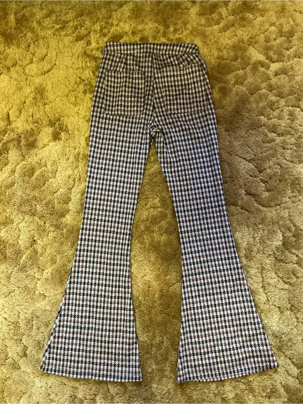 SO Small Houndstooth Flare Pants Brown Cream Stretch High Rise Retro Y2K - Image 10