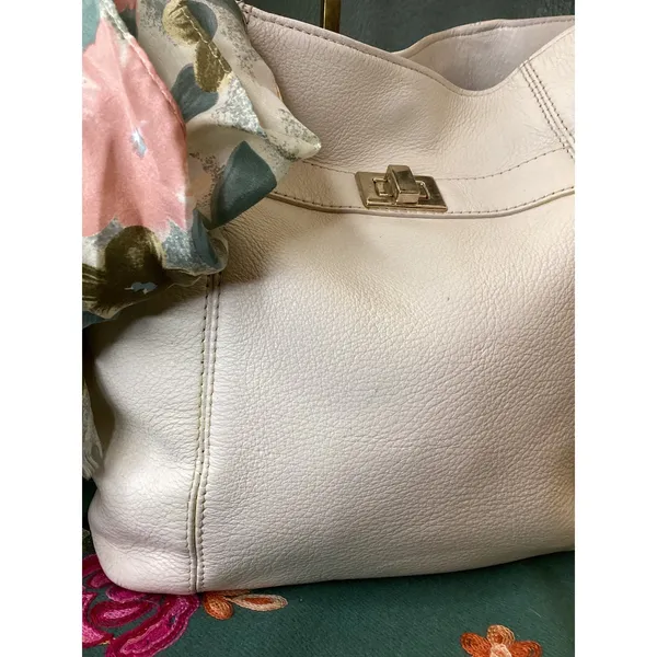 Calvin Klein White Pebbled Faux Leather with Scarf and‎ Charm - Image 3