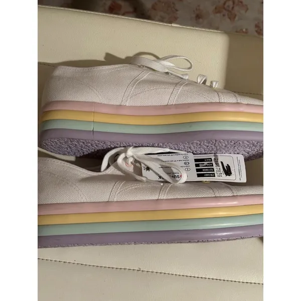 Superga 2790 Candy White Canvas Pastel Rainbow Platform Sneakers Womens 8.5 - Image 4