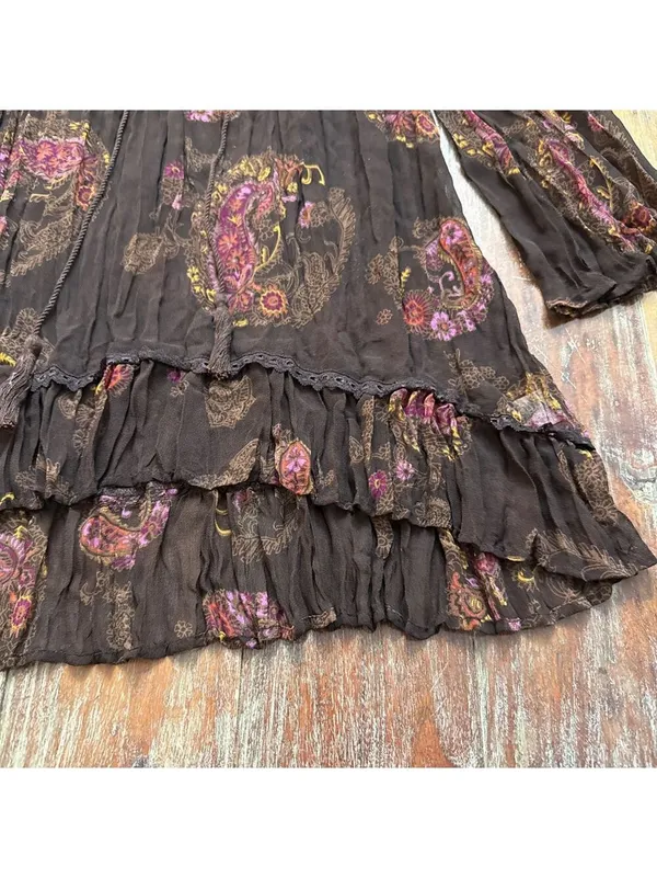 Maurices Brown Paisley Top Medium Flowy Boho Sheer Crinkle - Image 5
