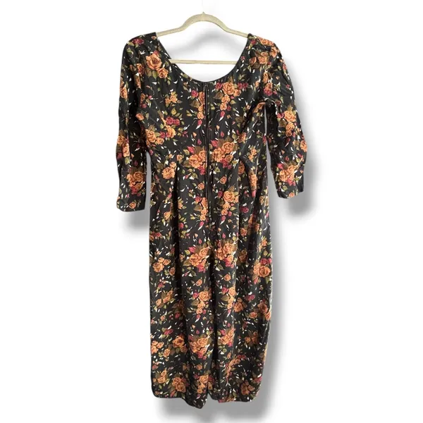 Vintage All That Jazz Dark Floral Rayon Cropped Jumpsuit 90s Grunge Romantic - Image 6