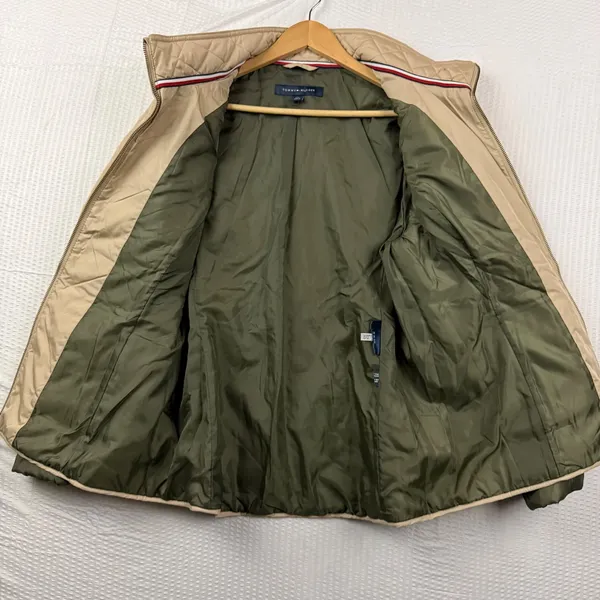 Tommy Hilfiger Womens Large Tan Quilted Utility Barn Jacket Flag Patch Coat L - Image 9