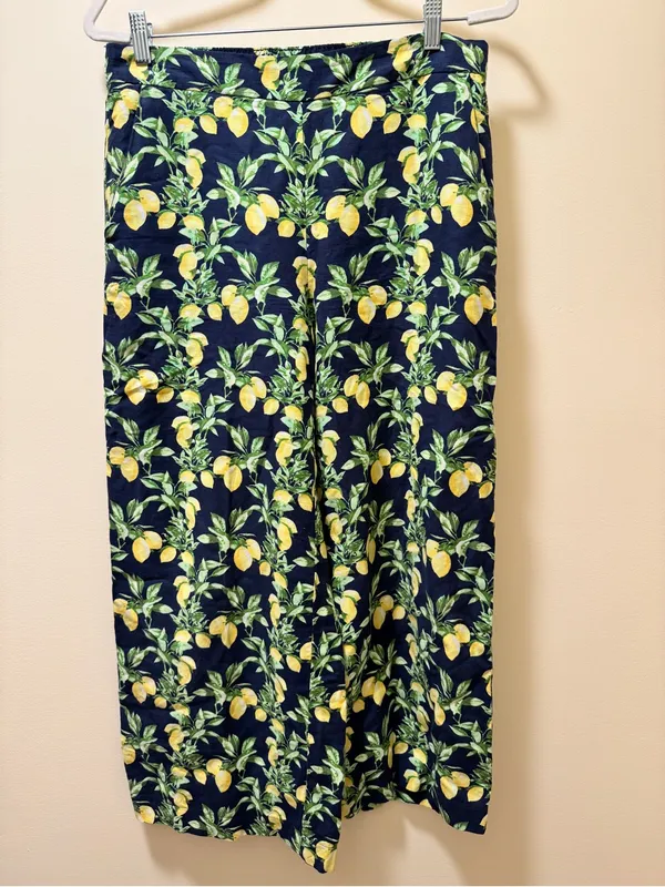 LOFT by ANN TAYLOR‎ Lemon Tree Verbena LINEN & VISCOSE Pants Sz S Wide Leg Comfy - Image 2