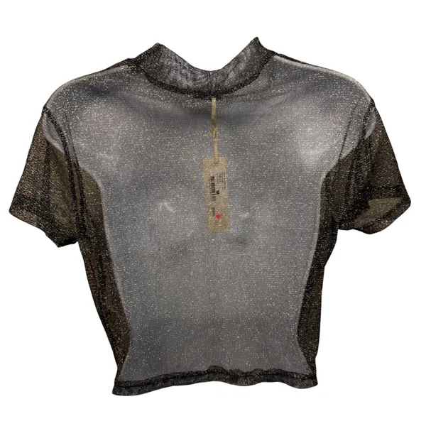 NWT COTTON ON Black Metallic Mesh Crop Top M Grunge Goth Festival‎ Punk Fetish - Image 4