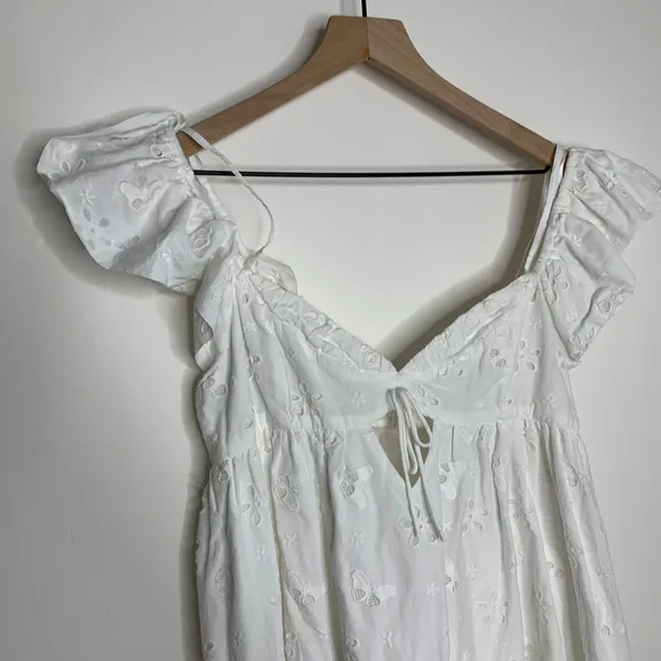 For Love & Lemons Weston Mini Dress in White Eyelet Womens Large - Image 8