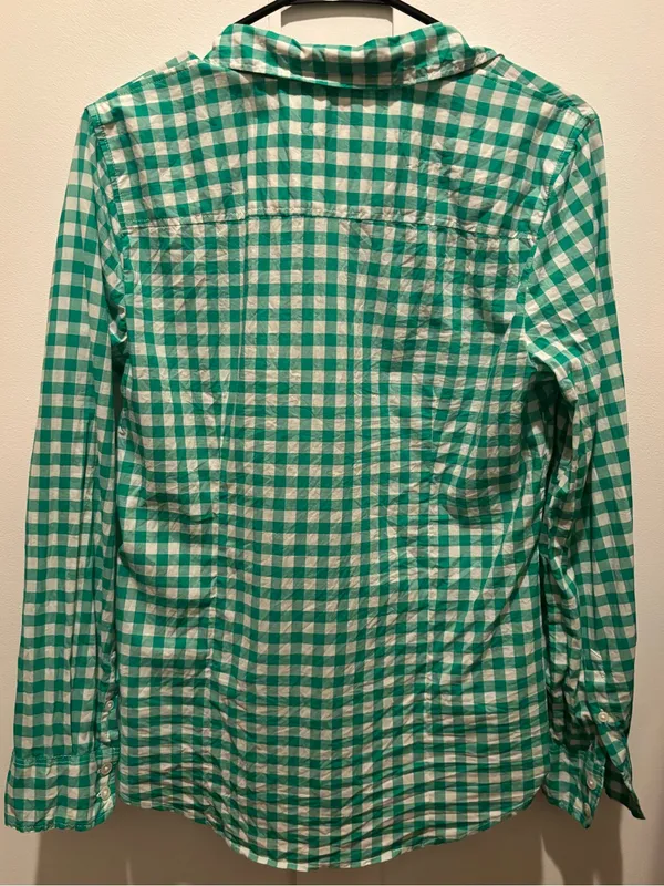 J. Crew Green & White Gingham Button-Down Cotton Shirt Sz M - Image 3