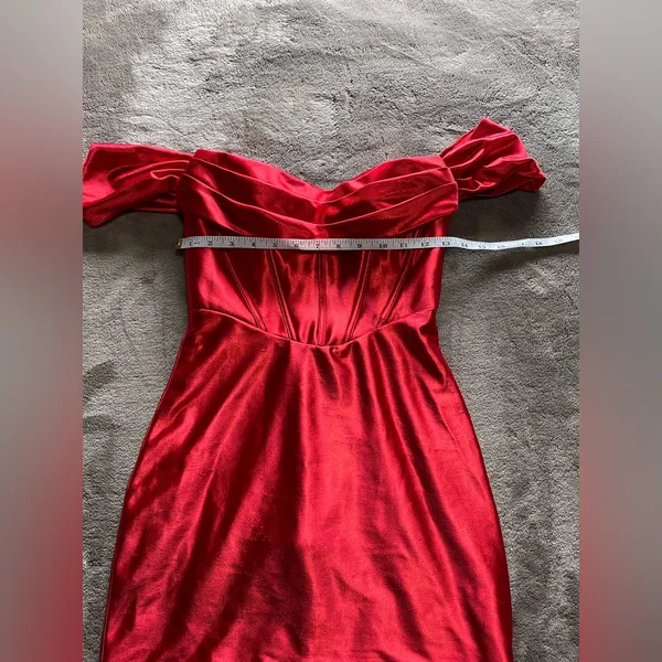 STACEES Red Hot Silky Formal Mini Dress Corset Off Shoulder Designer Sz 0 EUC - Image 7