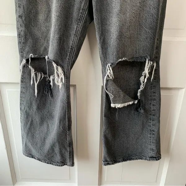 American Eagle 90’s Flare Jeans 10 Distressed Ripped Cotton Grey Pockets Retro - Image 4