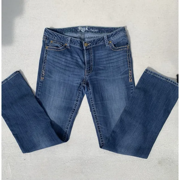 Rock 47 by Wrangler Women’s 11/12 Bootcut Jeans 33x34 Blue Rhinestone Pockets - Image 6