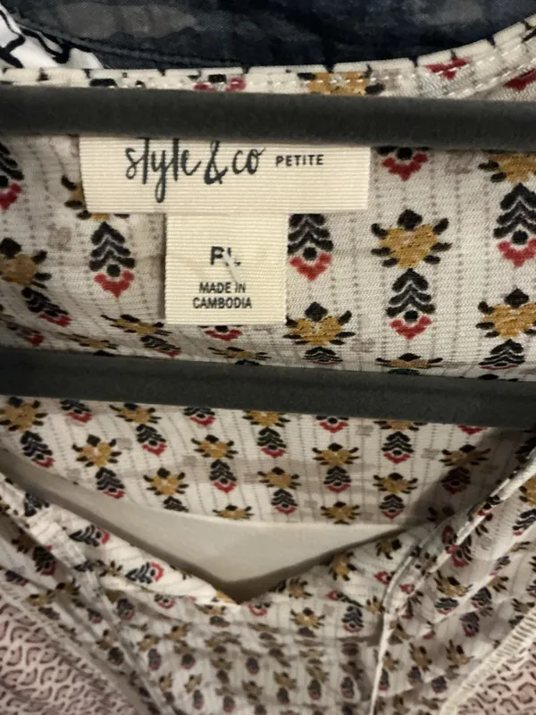 Style & Co. Boho Mixed Print Peasant Top - Petite Large - Bell Sleeves & Tassels - Image 3