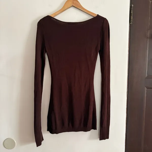 ENTIRE STUDIOS Brown Slinky Knit Long Sleeve Boat Neck Long Top Small - Image 7