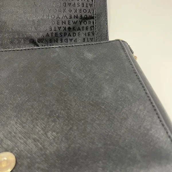 Kate Spade Crossbody Bag Black Purse Gold Chain Detail Snap Cow Hide Leather - Image 10