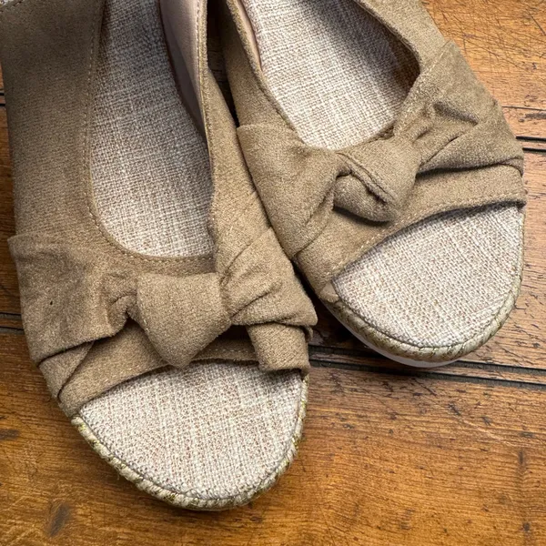 Womens Tan Suede Espadrille Wedge Sandals Bow Slingback Buckle Size 41‎ - Image 4