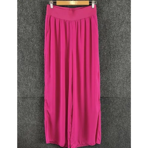 Banana Republic Fuchsia Pink Wide Leg Palazzo Pants Slits Pockets Size Large - Image 3