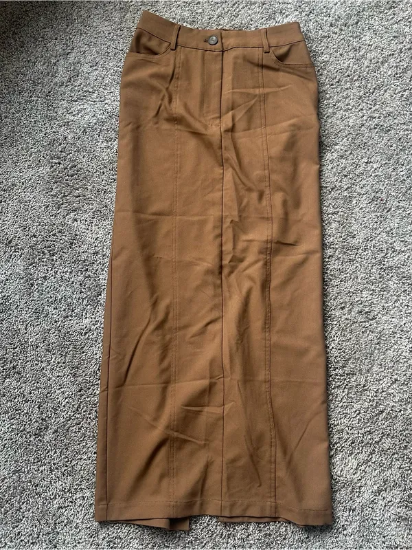 Moon River Camel Brown Maxi Skirt with Front Seam Detail - Image 2