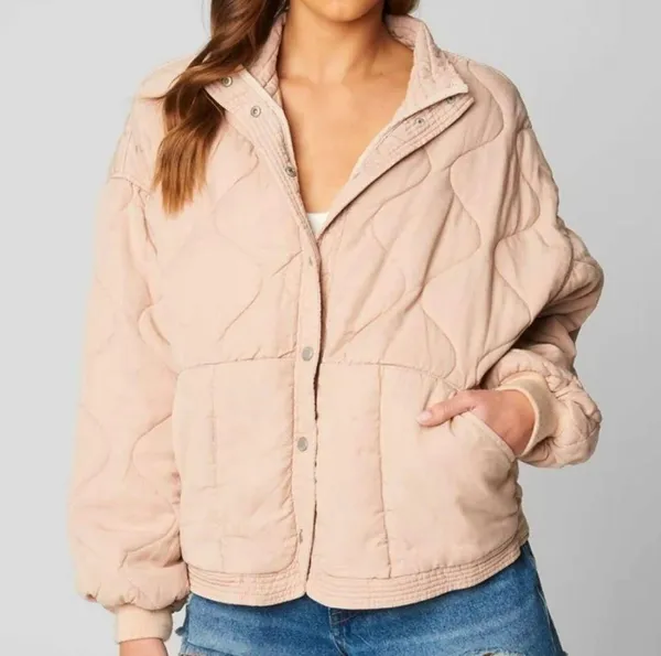 BLANK NYC Tencel Pink Drop Shoulder Quilted Oversize Jacket Boho Chic Fall M - Image 2