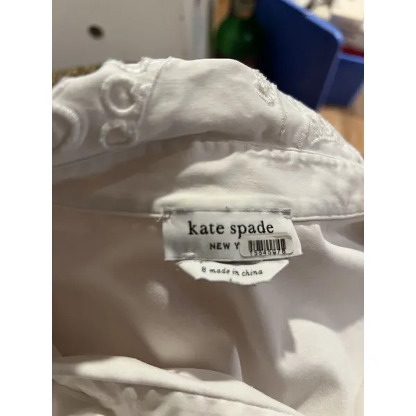 Kate Spade New York Poplin Cutwork Shirt White Button Down Eyelet Sleeve Size 8 - Image 8