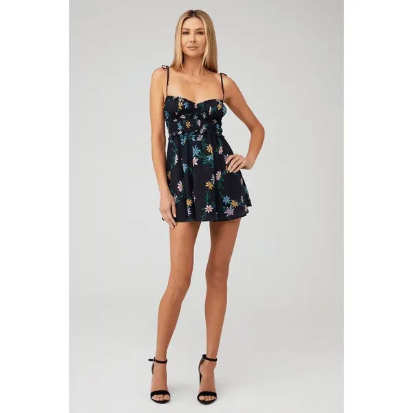 For Love & Lemons Lori Black Tie‎ Straps Floral Spring Ultra Mini Dress Small - Image 10