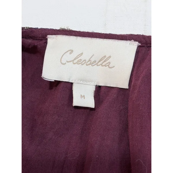 Cleobella Addison Purple Floral Metallic Tiered Midi‎ Dress Womens M AS IS - Image 5