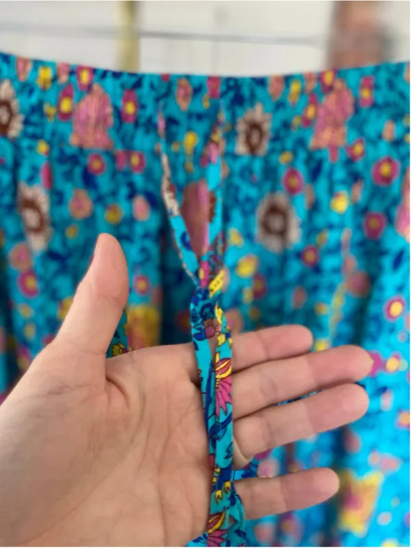 HOTOUCH XL Turquoise Floral Maxi Skirt Tiered Ruffle Slit Cottagecore Boho Flowy - Image 5