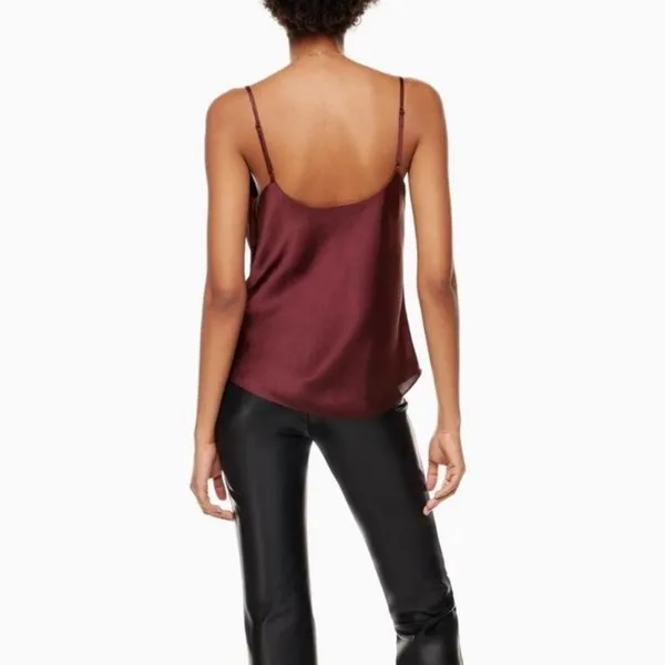 Aritzia Wilfred Allusion Burgundy Wine Satin Draped Front Top Small - Image 2