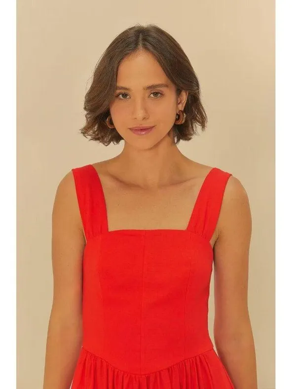 NWOT Farm Rio Stretch Linen Blend Cami Maxi Dress Size XS Classic RED - Image 2