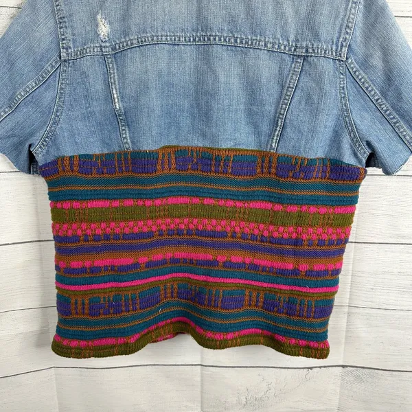 Vintage Womens size XL Handmade Reworked Denim Jean Knit Cardigan Jacket - Image 6