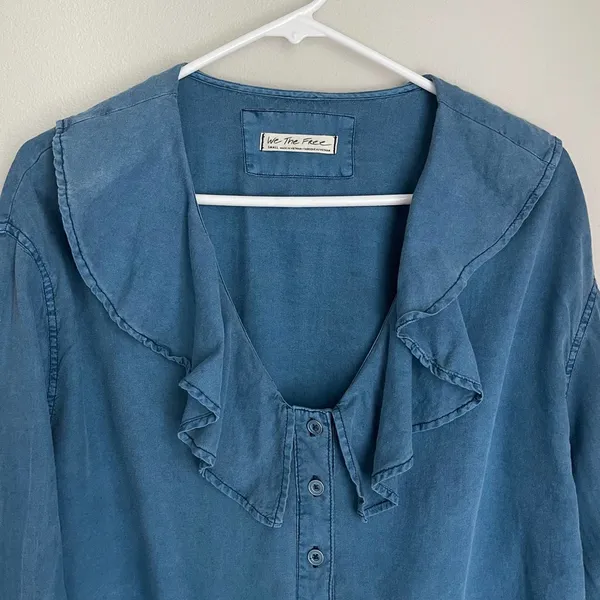 Free People Amber Chambray Ruffle Blouse (Size S) - Image 3
