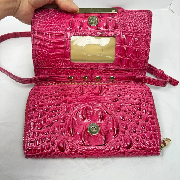 Brahmin Phlox Pink Minuette crocodile crossbody purse mild wear. flap zip pocket - Image 3