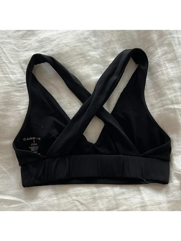Carbon38 Black V Neck Criss Cross Strappy Black Sports Bra Size S - Image 3