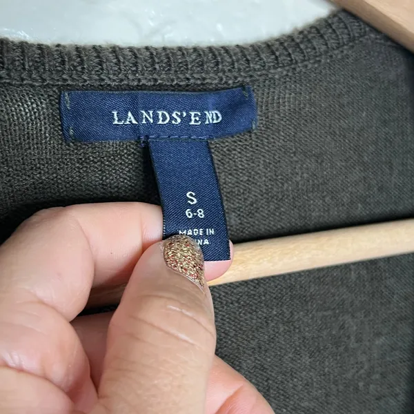 Lands'‎ End Women' Merino Wool V-Neck Long Sleeve Brown Fair Isle Sweater Small - Image 2