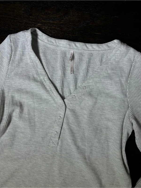 Soma Waffle Knit Henley Pajama Loungewear Top in Heather Barely There Medium - Image 3