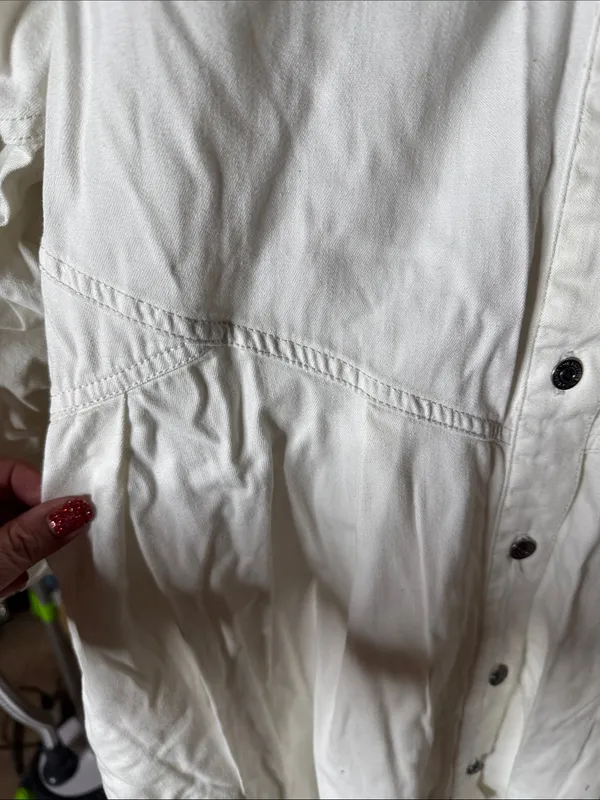 Free People We The Free Hannah Denim Mini Shirt Dress Cream Small Raw Hem Cotton - Image 11