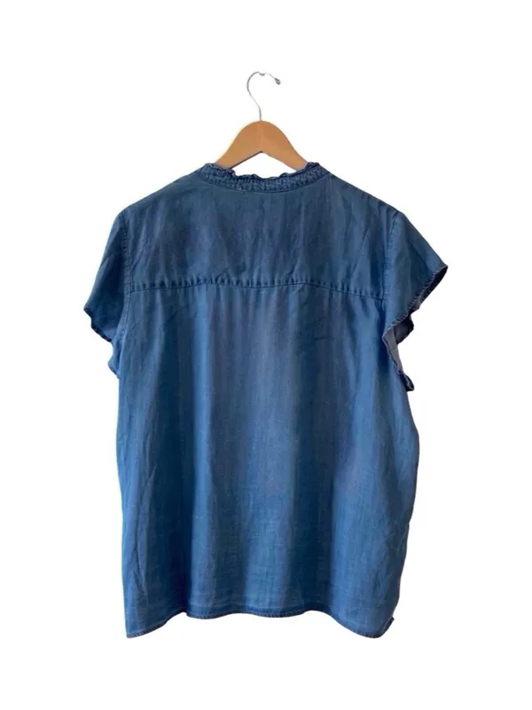 Workshop Republic Clothing Blue Lyocell Ruffle Sleeve Button Top NWT XL - Image 2