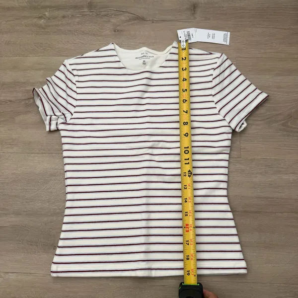 Abercrombie and Fitch Double-Lined Baby Tee in Cream and Maroon Stripe - Image 4