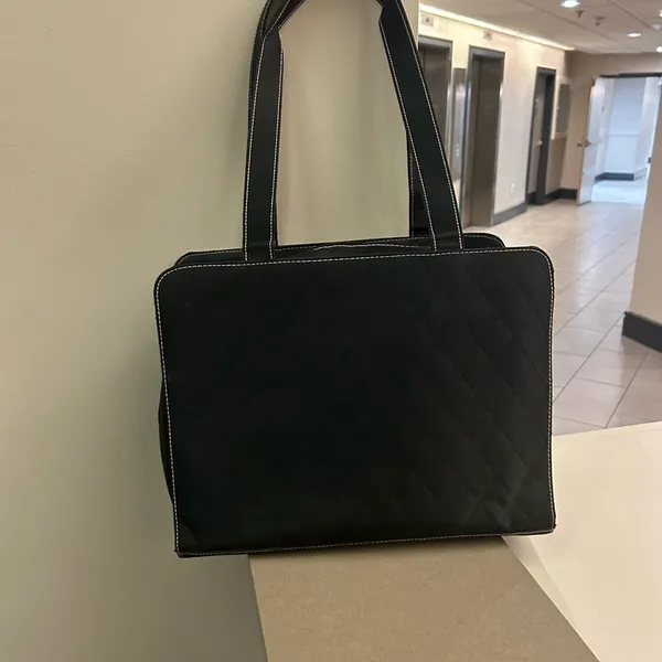 Mary Kay Black Textured Fabric Tote Bag with Wide Base-like new - Image 7