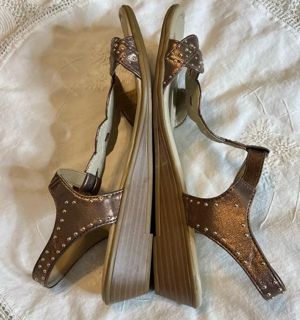 Rialto Gemma Low Wedge Slingback Sandals Bronze Gold Balls NO SIZE Approx 7-7.5 - Image 6