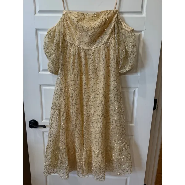 Verb by Pallavi Singhee Ninon Ivory Gold Sequin Tulle Midi Dress Small Fairy NWT - Image 3
