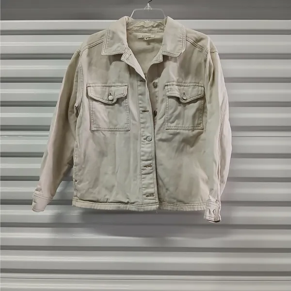 Pacsun Womens Denim Jacket XS/S Beige Oversized Y2K Shacket Trucker Coat Coastal - Image 4